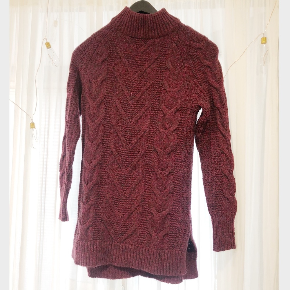Maroon Tall Mock Neck Long Sleeve Sweater Dress